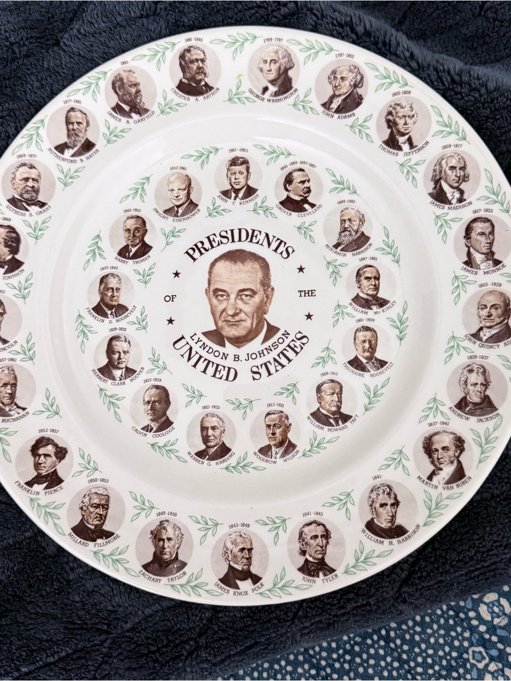 Presidents of the United States Decorative Ceramic Plate - White and Brown
